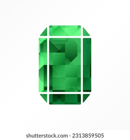 Emerald flat illustration. Stylized green faceted crystal on white background. Best for web, print, logo creating and branding design.