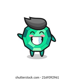 emerald gemstone cartoon character doing wave hand gesture , cute style design for t shirt, sticker, logo element