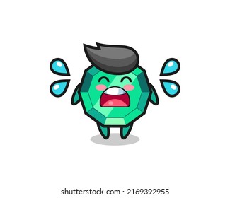 ilustración de caricatura de esmeralda gemstone con gesto de llanto, diseño de estilo lindo para camiseta, pegatina, elemento logo