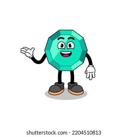 emerald gemstone cartoon with welcome pose , character design