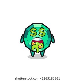 emerald gemstone character with an expression of crazy about money , cute style design for t shirt, sticker, logo element
