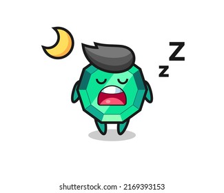 emerald gemstone character illustration sleeping at night , cute style design for t shirt, sticker, logo element