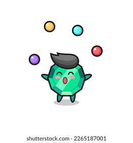 the emerald gemstone circus cartoon juggling a ball , cute style design for t shirt, sticker, logo element