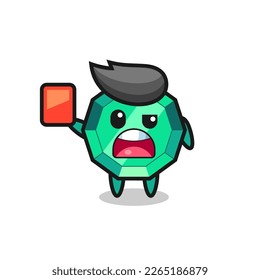 emerald gemstone cute mascot as referee giving a red card , cute style design for t shirt, sticker, logo element