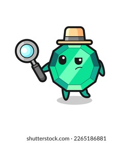 emerald gemstone detective character is analyzing a case , cute style design for t shirt, sticker, logo element