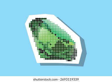 Esmeralda, piedra preciosa elemento de collage punteado en Vector de papel rasgado con puntillismo. 