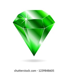 Emerald gemstone. Isolated object on a white background, vector illustration