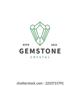 emerald gemstone logo design illustration with line art style 2