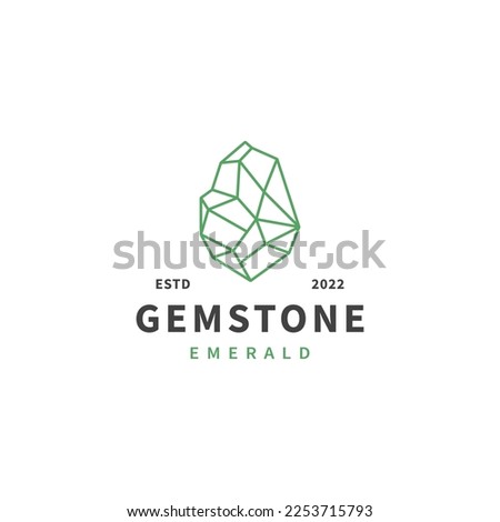 emerald gemstone logo design illustration with line art style