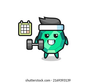 emerald gemstone mascot cartoon doing fitness with dumbbell , cute style design for t shirt, sticker, logo element