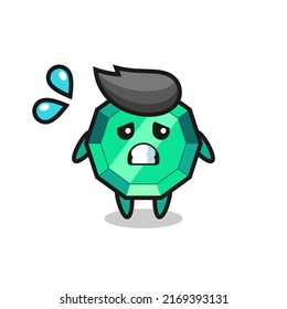 emerald gemstone mascot character with afraid gesture , cute style design for t shirt, sticker, logo element