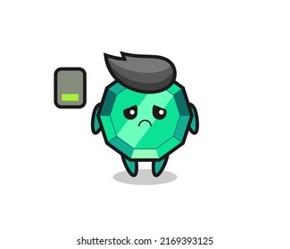 smaragdsteinige Maskottchen mit einer müden Geste , süßes Design für T-Shirt, Aufkleber, Logo-Element