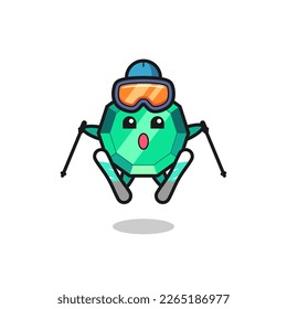 emerald gemstone mascot character as a ski player , cute style design for t shirt, sticker, logo element