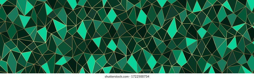 Emerald Geometric Background Vector. Luxury Gold And Green Abstract Pattern. Polygonal Wallpaper Vector Illustration. 