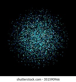 Emerald glitter vector abstract texture. Shimmering green blue sparkles on dark background.
