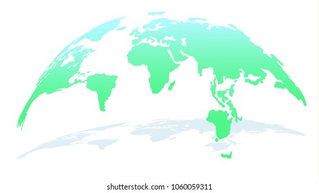Emerald Globe Map with Shadow for Web Design & Presentations. Saving Environment Concept. Vector Illustration