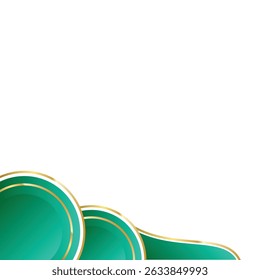 Emerald and Gold Abstract Waves Corner Border