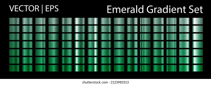 Emerald gradients collection for design. Collection of shiny green gradient illustrations for backgrounds, cover, frame, ribbon, banner, label, flyer, card, poster etc.
