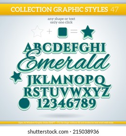 Emerald Graphic Styles for Design. Graphic styles can be use for decor, text, title, cards, events, posters, icons, logo and other.