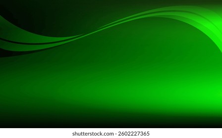 Emerald Green Abstract Background with Dynamic Wavy Lines and Subtle Gradient Illumination Providing a Tranquil and Stylish Visual Experience