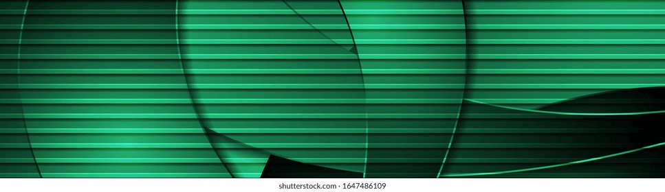 Emerald green abstract corporate background with glossy waves and stripes. Vector banner design