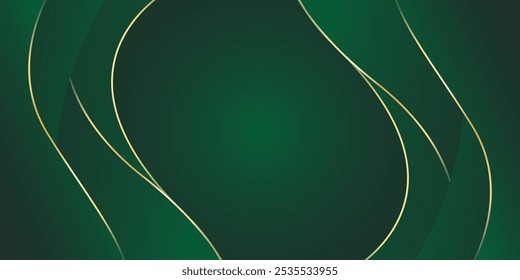 Emerald green abstract luxury background with gold lines. Elegant wave modern wallpaper. Suitable for templates, banners, cards, sales, ads, events, awards, web and pages
