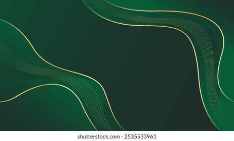 Emerald green abstract luxury background with gold lines. Elegant wave modern wallpaper. Suitable for templates, banners, cards, sales, ads, events, awards, web and pages