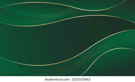 Emerald green abstract luxury background with gold lines. Elegant wave modern wallpaper. Suitable for templates, banners, cards, sales, ads, events, awards, web and pages