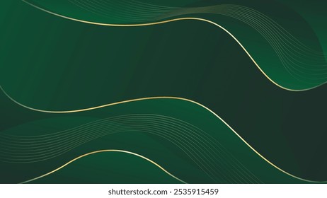Emerald green abstract luxury background with gold lines. Elegant wave modern wallpaper. Suitable for templates, banners, cards, sales, ads, events, awards, web and pages