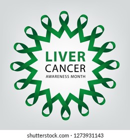 Emerald green color ribbon for liver cancer awareness. healthcare and medicine concept. Vector illustration.