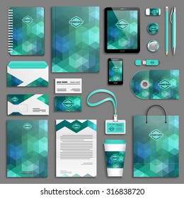 Emerald green Corporate identity template set. Business stationery mock-up with logo. Branding design. 