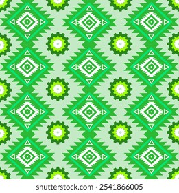 Emerald green floral pattern designed with geometric patterns, it is a perfect and eye-catching combination in textiles and clothing or decoration. Vector illustration.