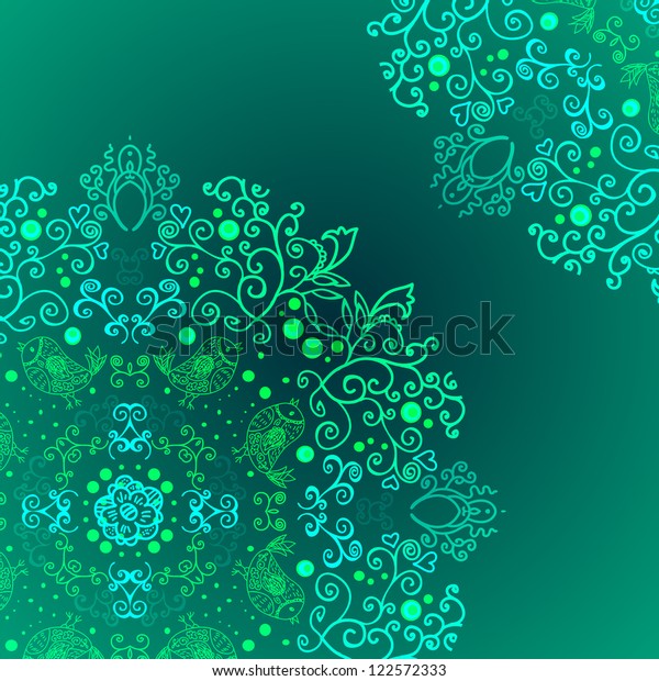 Emerald Green Floral Vector Background Ethnic Stock Vector (Royalty