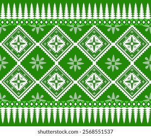 Emerald green flower pattern designed with geometric pattern is a perfect and eye-catching combination in textiles and clothing or decoration. Vector illustration