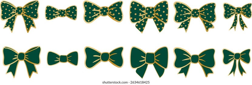 emerald green and gold polka dot bows elegant decorative elements vector clip art set isolated on white background festive accessory collection