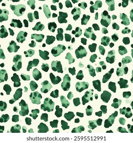 Emerald green leopard spots on a white background, animal skin vector illustration. Watercolor print in rustic vintage style, textile or wallpapers.