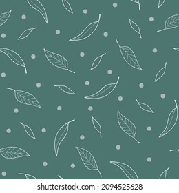 Emerald Green Line Art Gum Leaf Seamless Pattern Design