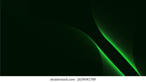 Emerald Green Line Stream Abstract Background - Dark Tone Wave Pattern Art Design for Digital Wallpaper, Presentation Backdrop, and Modern Graphic Elements