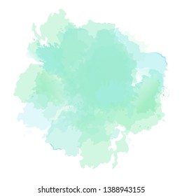 Emerald green, mint, dusty blue sage watercolor vector splash. Background hand-drawn texture. Painted spot. Elegant decoration detail. Watercolour pastel drawing. All layers are isolated and editable.