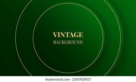 Emerald green modern abstract background with gradient rounds and golden lines. Vintage design	