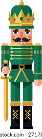 Smaragdgrüner Nussknacker Soldat hält Süßigkeiten Cane Weihnachten Vektor