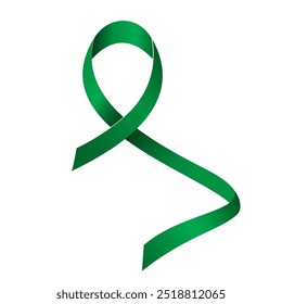 Emerald green ribbon awareness Liver cancer, Liver disease, Mental health. Isolated on white background. Vector illustration.