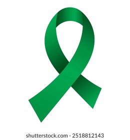 Emerald green ribbon awareness Liver cancer, Liver disease, Mental health. Isolated on white background. Vector illustration.