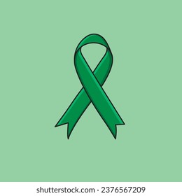 Emerald Green Satin Ribbon Liver Cancer Awareness Oncology Sign Green Background Vector Illustration