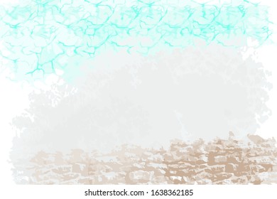 Emerald green sea vector image The waves hit the shore, sand and rocks.