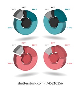 Emerald green Three dimensional Circle chart set for infographic