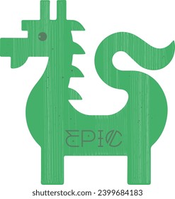 Icono del vector de madera verde esmeralda del Dragón, al estilo de arte folclórico sueco, con elementos de la región de Dalarna en Suecia. Parte de un juego de Zodiac chino con estilo de arte folclórico sueco