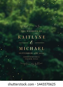 Emerald greenery forest foliage vector background. Green garden trees wedding invitation. Summer leaves card texture. Nature weekend poster. Rustic style save the date. Elegant outdoor party template.