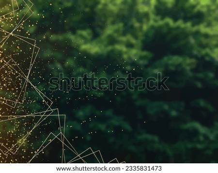 Emerald greenery forest foliage vector background. Green garden trees wedding invitation. Summer gold geometry card texture. Line art.Rustic style save the date.Elegant outdoor party template garland