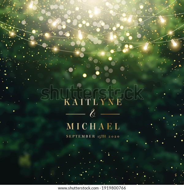 Emerald greenery forest foliage vector
background. Green garden trees wedding invitation. Summer leaves
card texture. Bokeh lights art.Rustic style save the date.Elegant
outdoor party template
garland